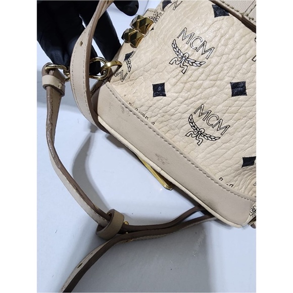 Authentic MCM Visetos Side Stud X-Mini Stark Backpack Beige - Picture 15 of 16